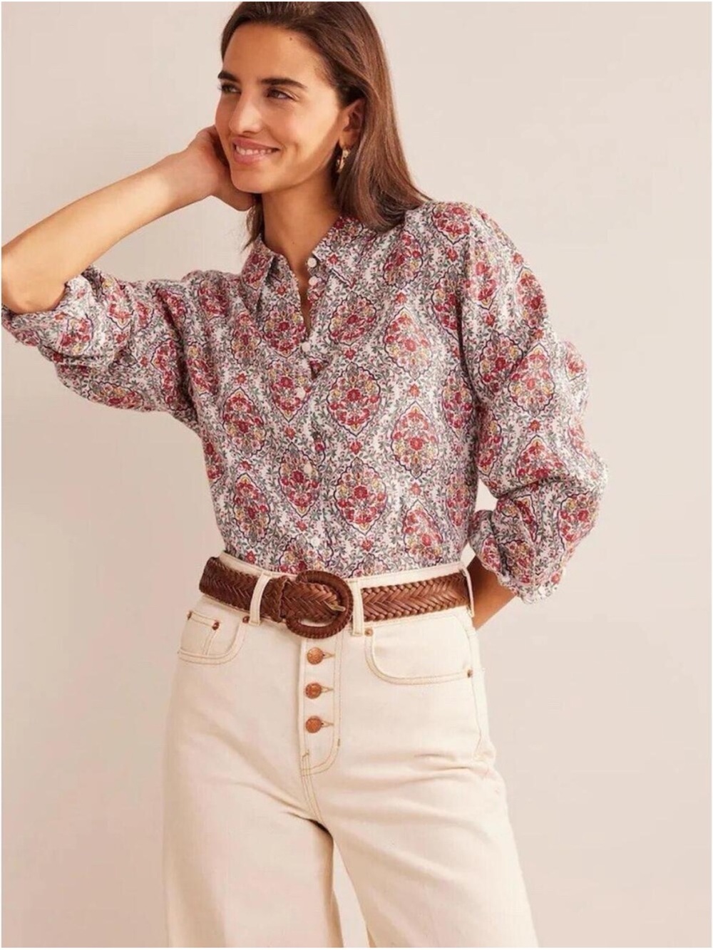 Boden Paisley Floral Linen Button Down Crown and Country Size 6 Petite